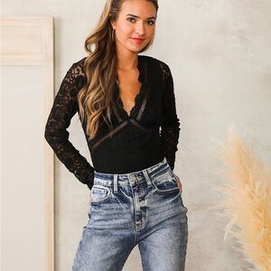 Willow & Root Black Lace Long Sleeve Bodysuit